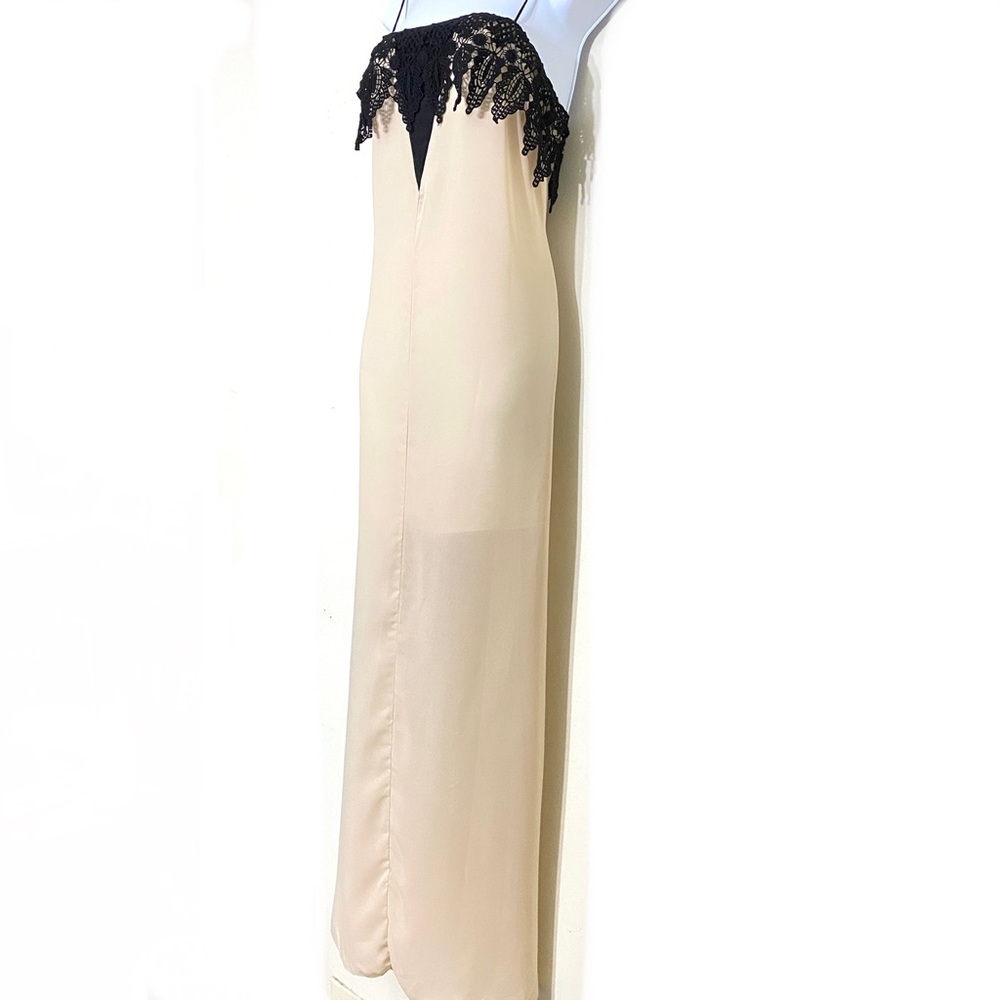Aakaa CREAM & BLACK unadjustable spaghetti strap mini lined maxi dress size S